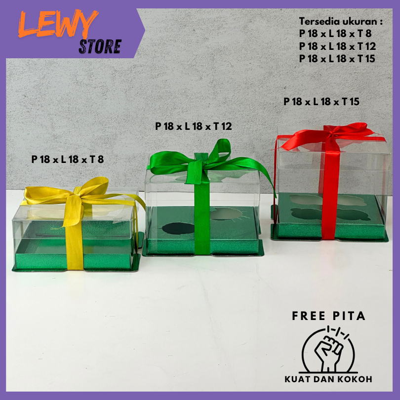 

Kotak Kue/Cake Box/Kotak Mika Transparant 18x18/Tutup Mika/Kotak Puding//Mika PET/Cupcake/Toples