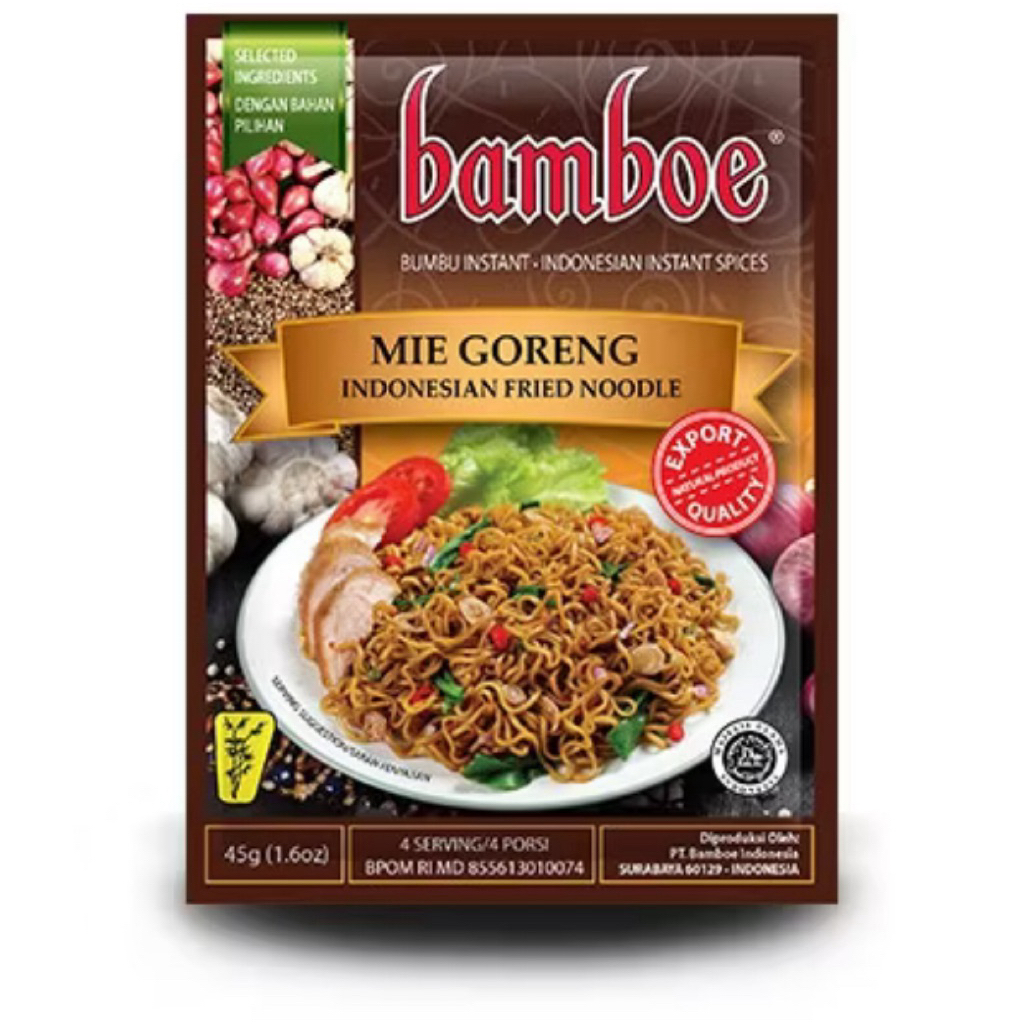 

Bamboe Bumbu Mie Goreng 45g – Rahasia Mie Goreng Pedas Gurih ala Kaki Lima!