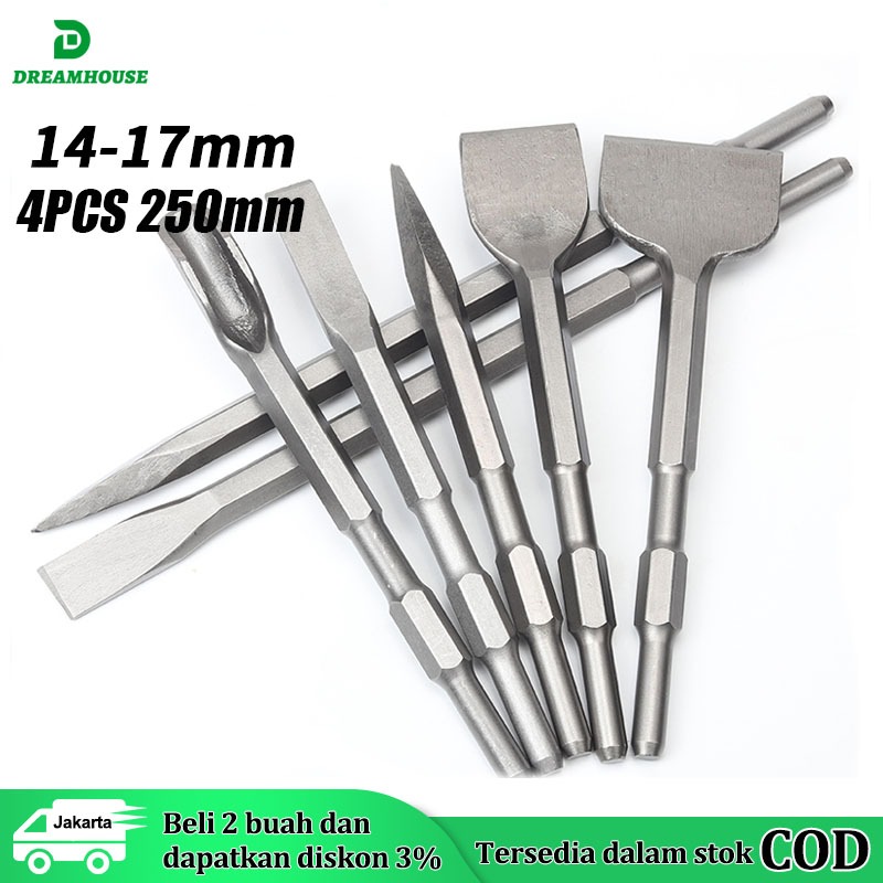 4pcs Mata Bor Pahat Beton Mata Bor Betel Sds 250mm Mata Bor Beton Bobok Panjang