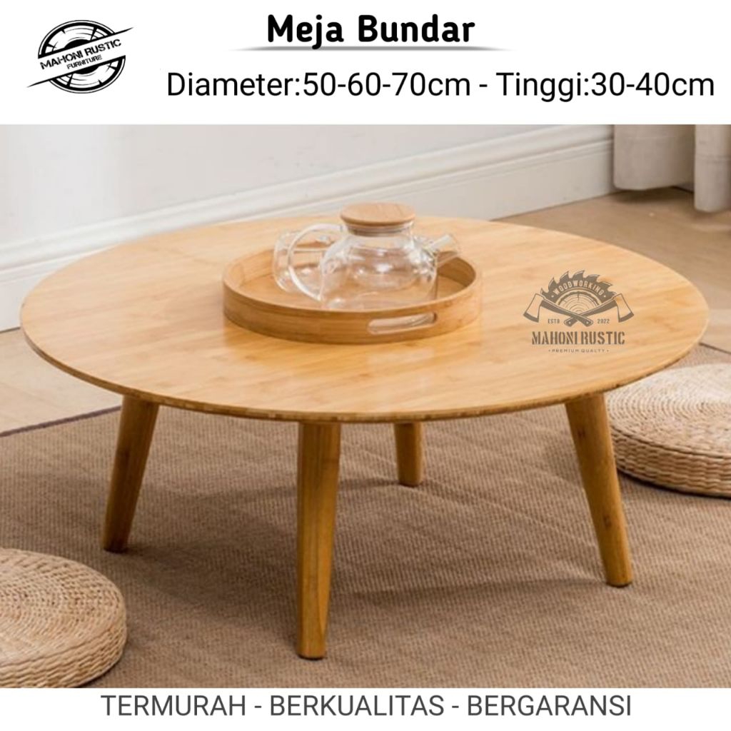 Meja bundar meja lesehan meja kopi kayu coffee table top table sizel
