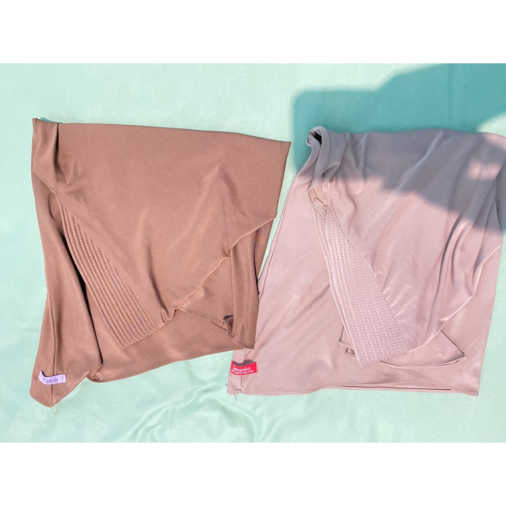 Hijab cargo sport warna milo dan cream dapat 2