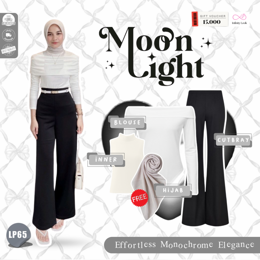 INFINITY - One Set Wanita Hijab | Bella Square Ivory, Tank Top buntung Putih , Sabrin aAtasan Broken