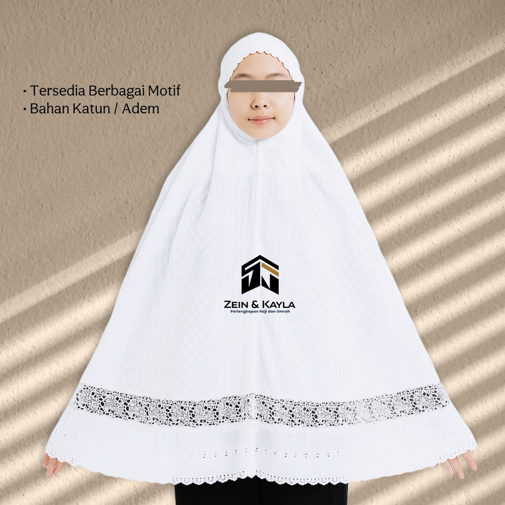 Bergo Kerancang Premium Putih Mukena Ihram Perempuan Bahan Full Rubiah ~ Jilbab Ihram Putih Rubiah K