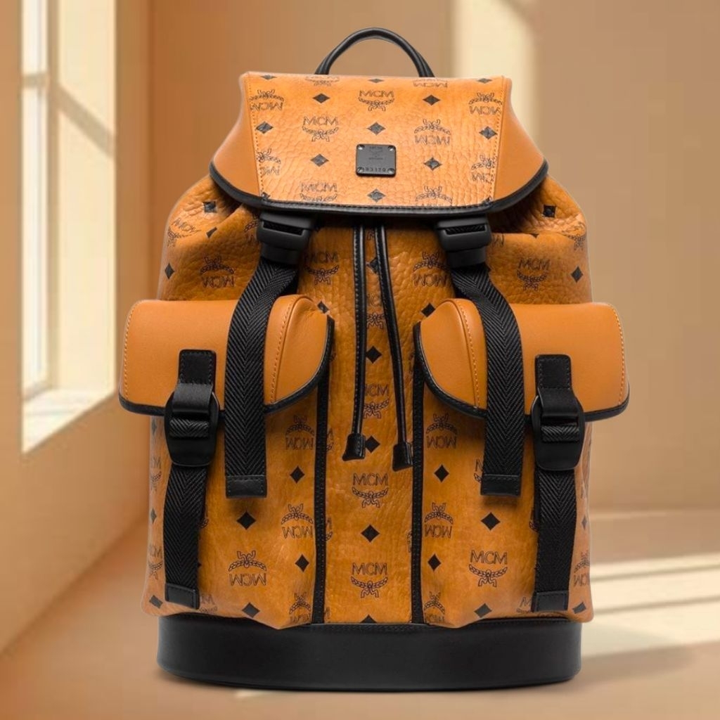 TAS MCM BRANDENBURG BACKPACK VISETOS COGNAC
