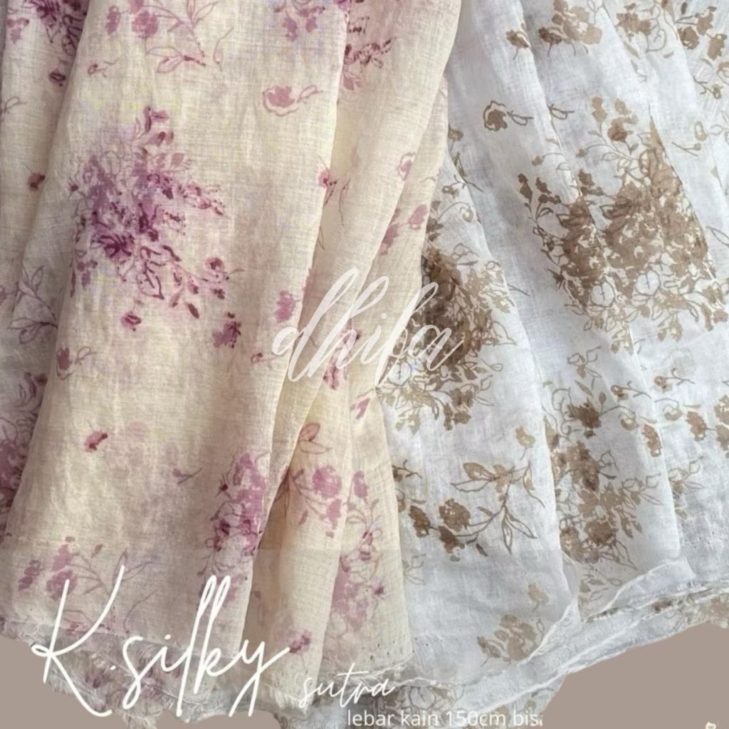 kain katun silky premium motif bunga - kain semi sutra motif