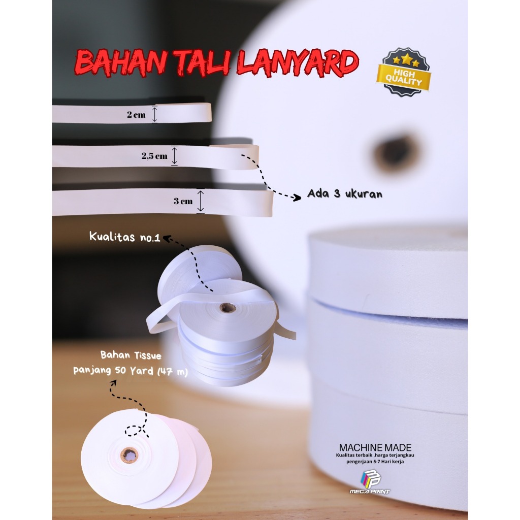 

Tali Pita Tissue 2CM / Tali Lanyard Tissue 2CM LOKAL (Pita Lanyard Tissue Printing Sublim) Per Roll