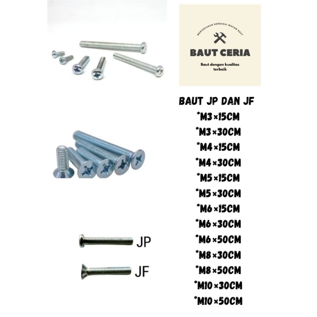 Baut JP dan JF M5x15cm M5x30cm