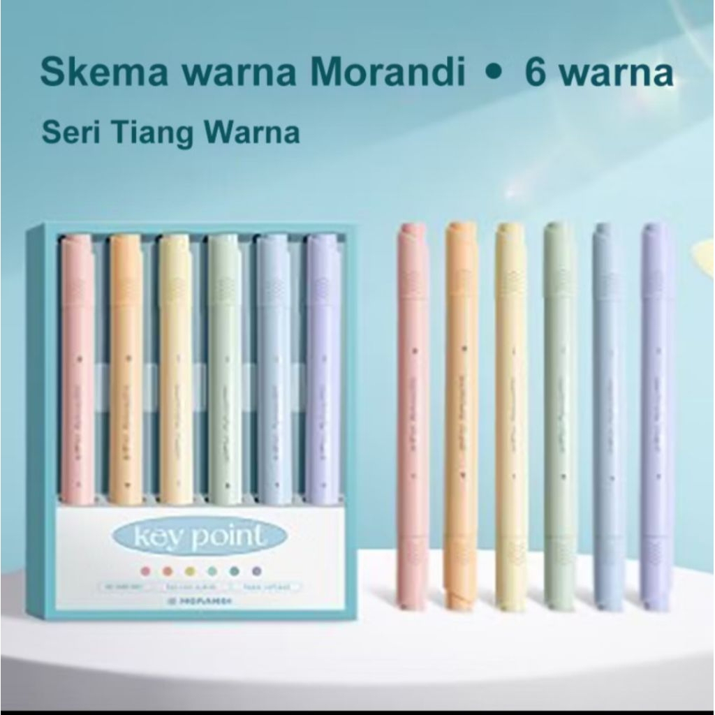 

Spidol Highlighter Pastel Aesthetic Morandi 6 Warna - Key Point Dual Tip Stabilo Warna Soft Dua Sisi / Kepala
