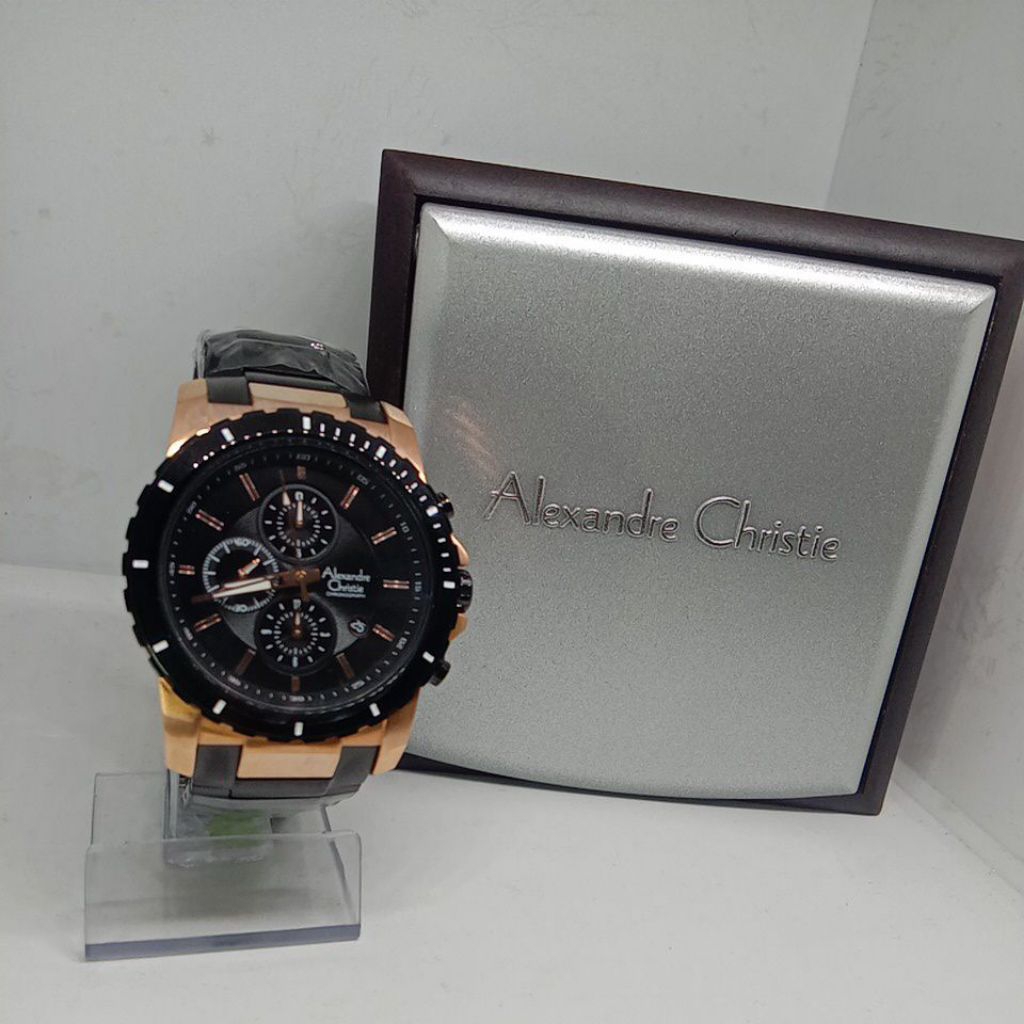 Jam Tangan Alexandre Christie (6141MC) Crono Sport Tali rantai warna RoseGold (Original)