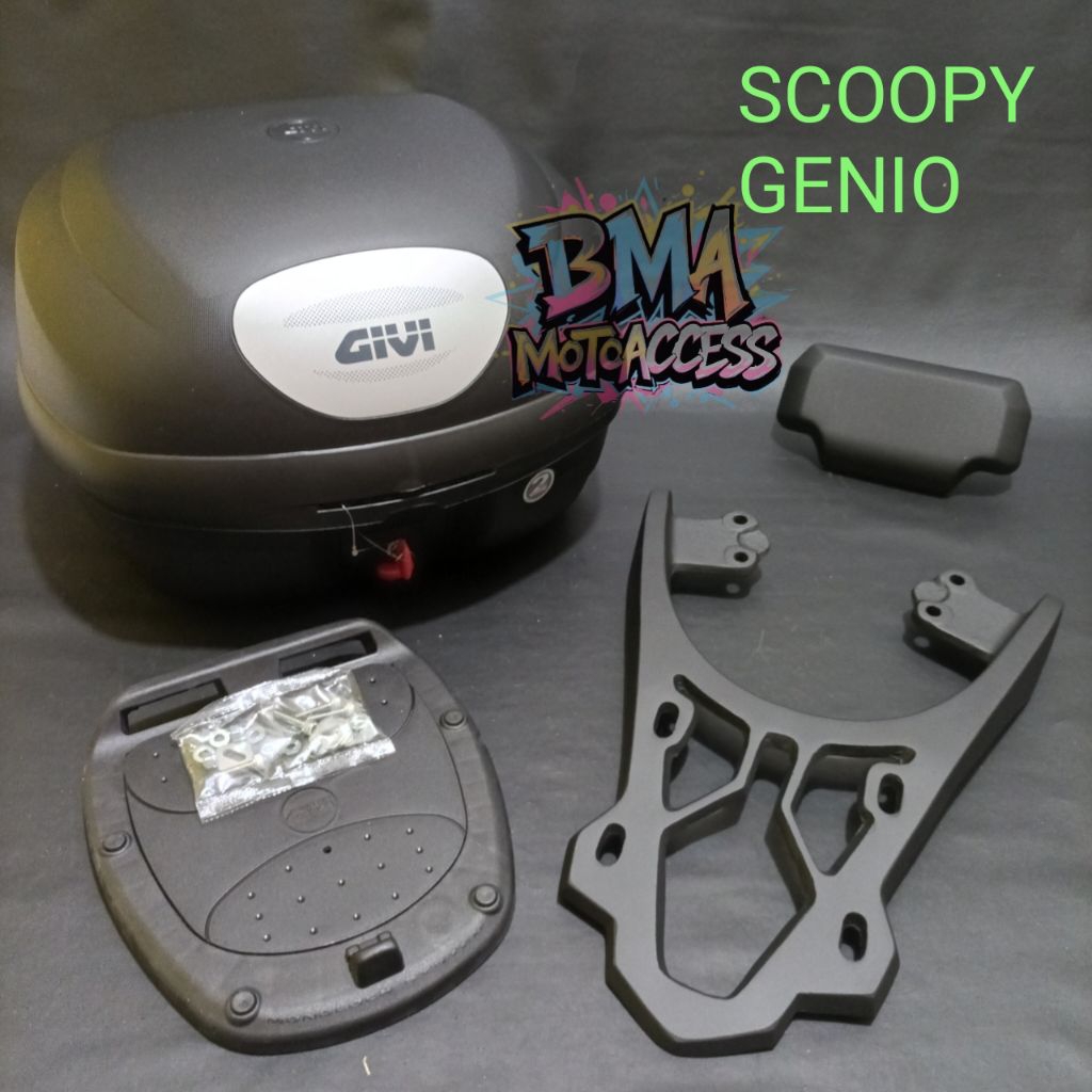 BOX GIVI E33NX & BREKET BOX+BACKREST - SCOOPY/GENIO / PAKETAN BOX GIVI E33 NX - SCOOPY / GENIO