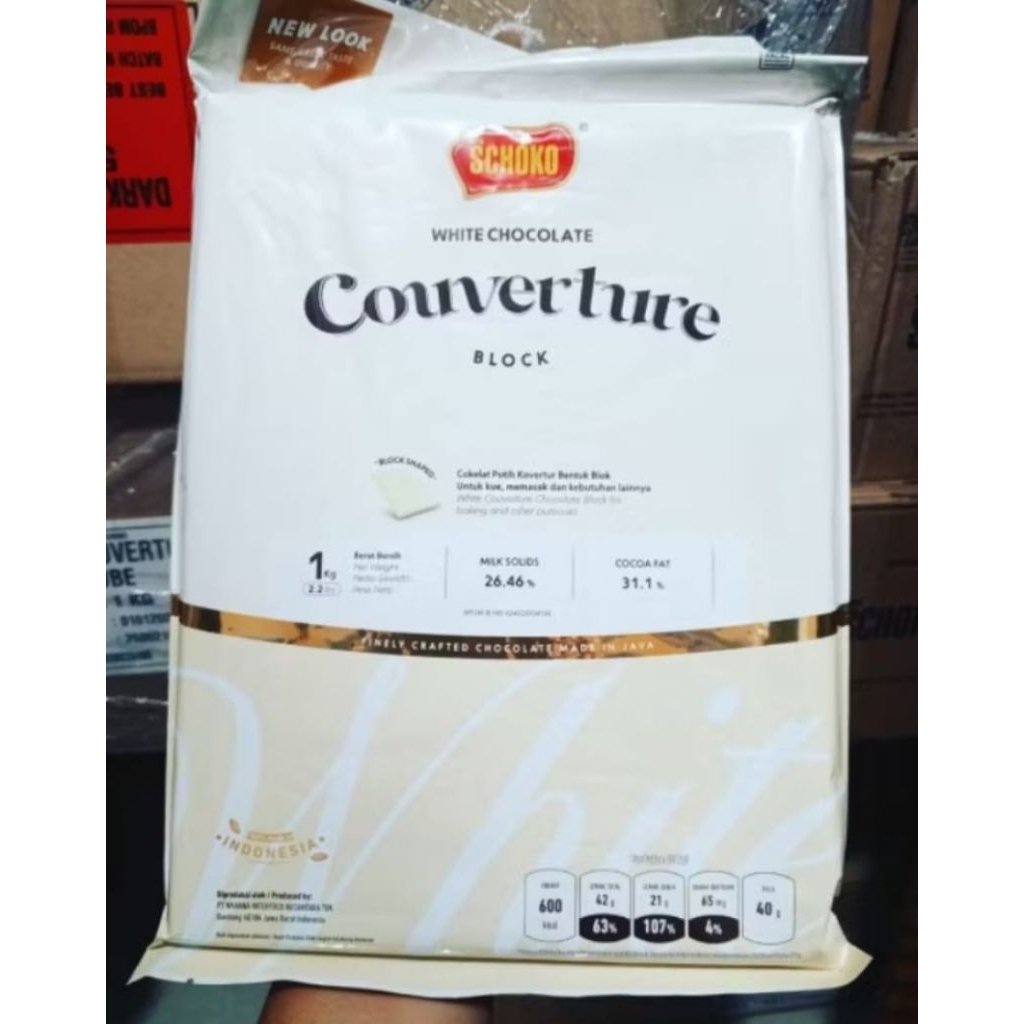 

Schoko Dark Couverture 56 % / White / Milk Couverture block kemasan 1 kg