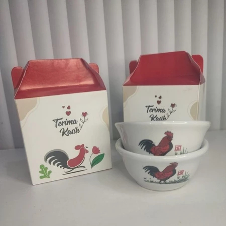 Souvenir Mangkok Keramik Kecil Mangkuk Ayam Jago Mini Mangkok Sambal Stoneware Kemas Box Motif Ayam 