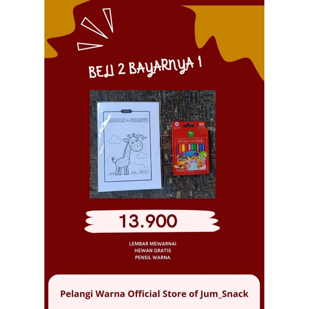 

50 Lembar Kertas Mewarnai Hewan A5 Gratis Pensil Warna