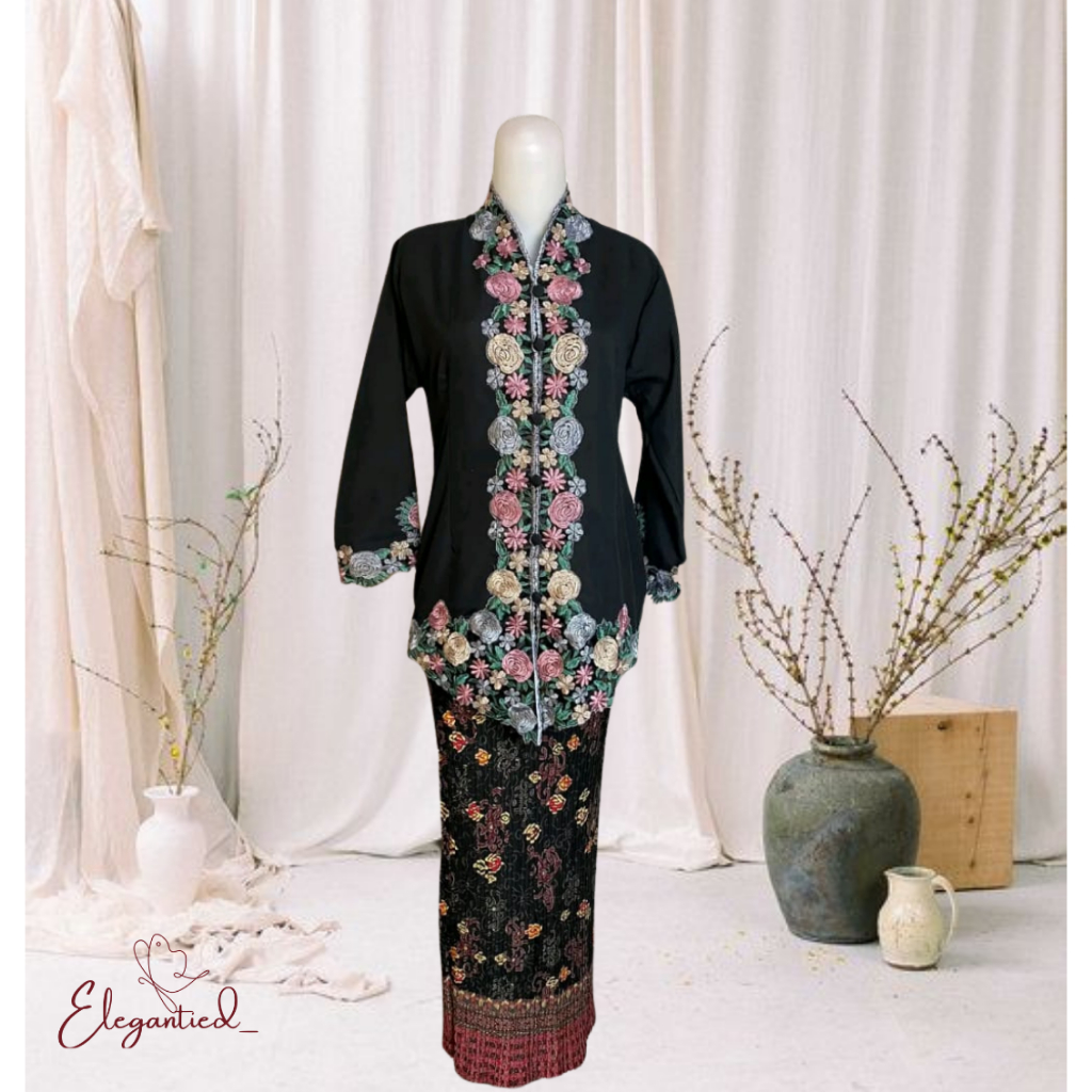 Kebaya Encim Modern Motif Bunga Dewasa Hitam