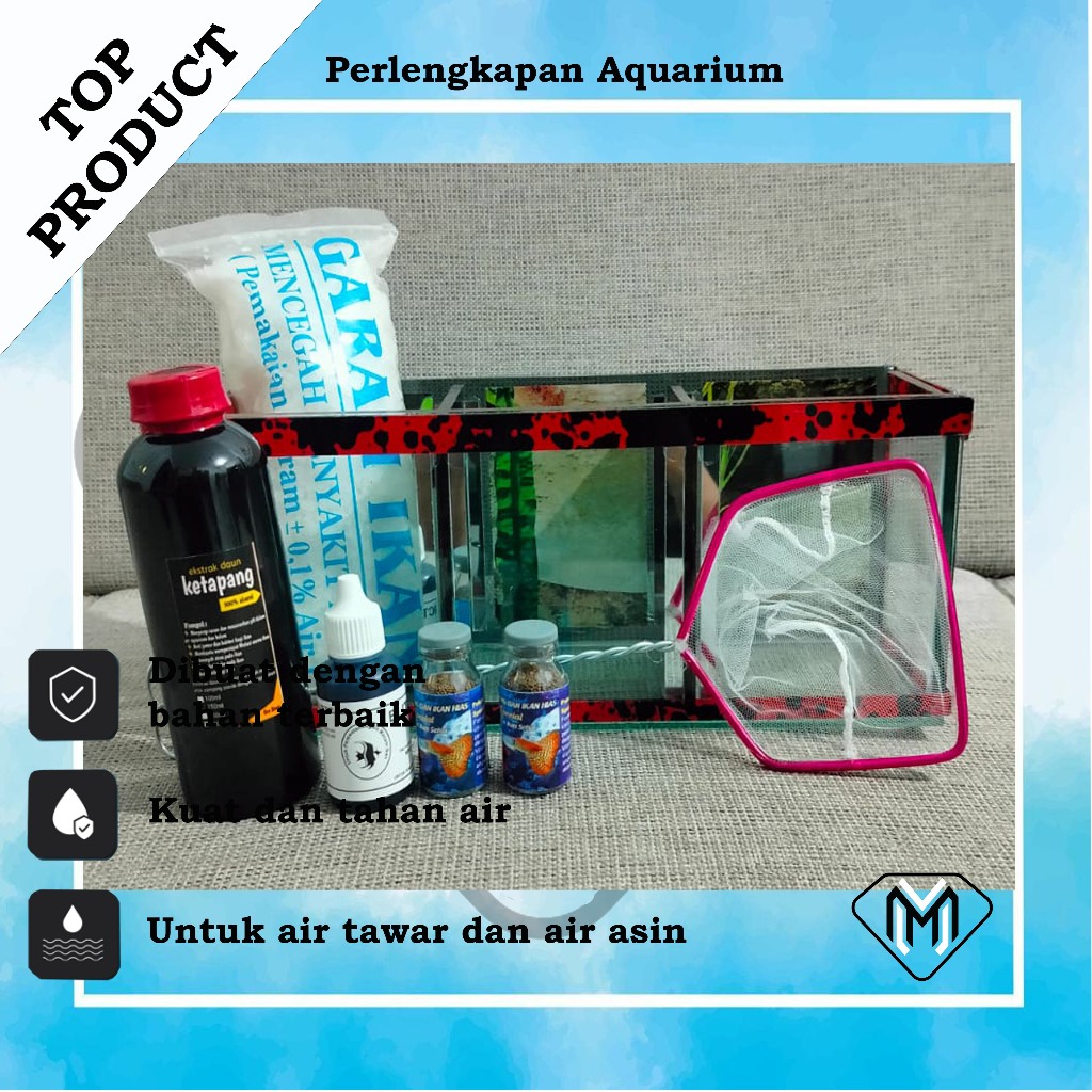 aquarium set lengkap sekat tiga sudah dapat berbagai perlengkapan aquarium.