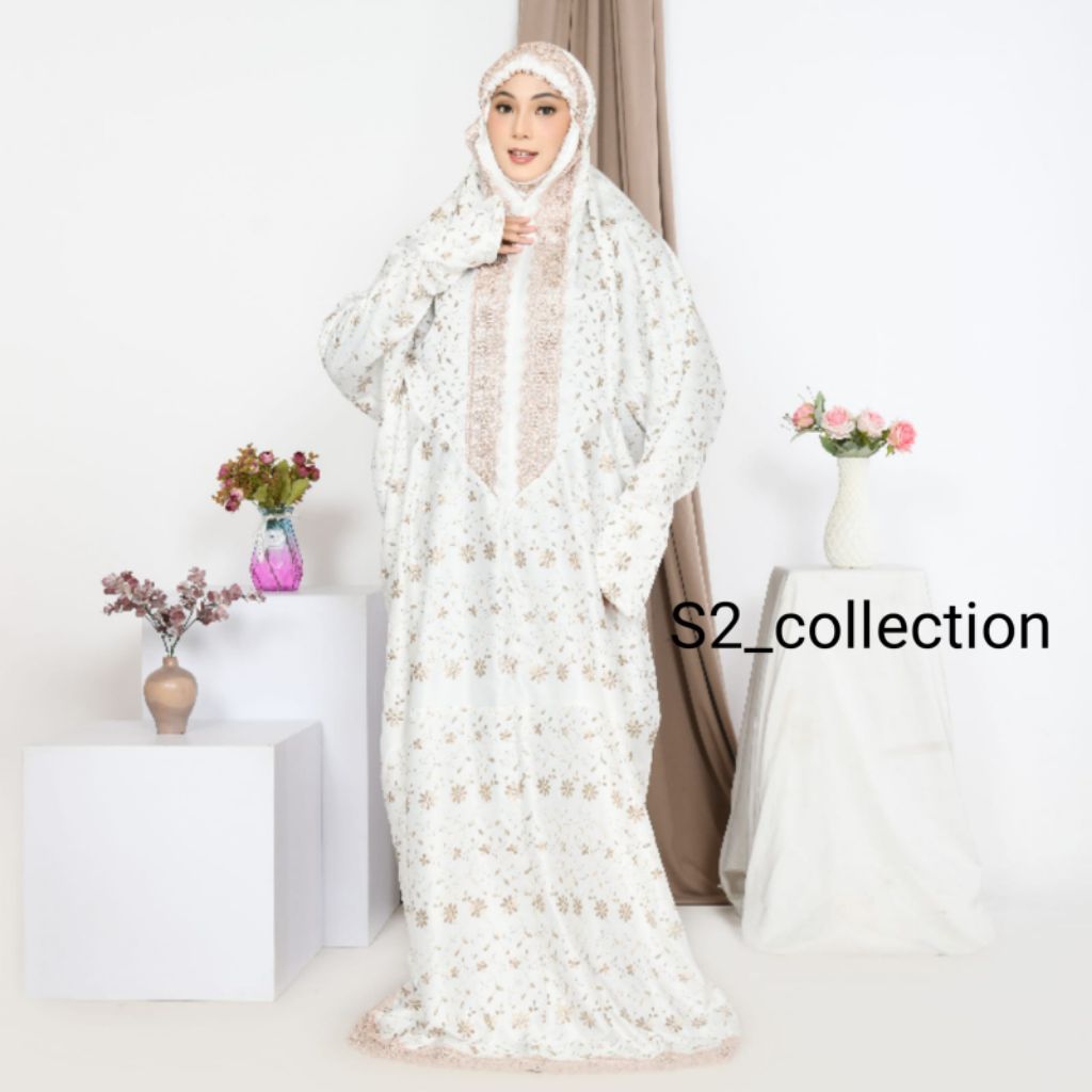 Mukena Terusan Dewasa , Mukena Lajuran Sutra Milo , Sutra Putih , Sutra Hitam Mukena Mewah