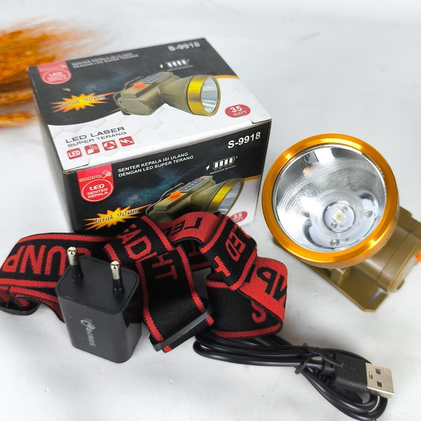 Senter Kepala LED SUNPRO S-9919 Super Terang 50watt Baterai Cas Tahan 12jam Pemakaian