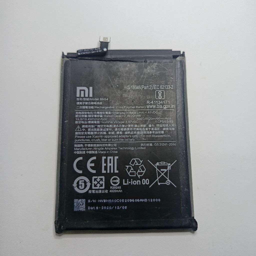 Baterai BN54 Redmi 9/Redmi Note 9, Original Copotan/ORI Bawaan HP
