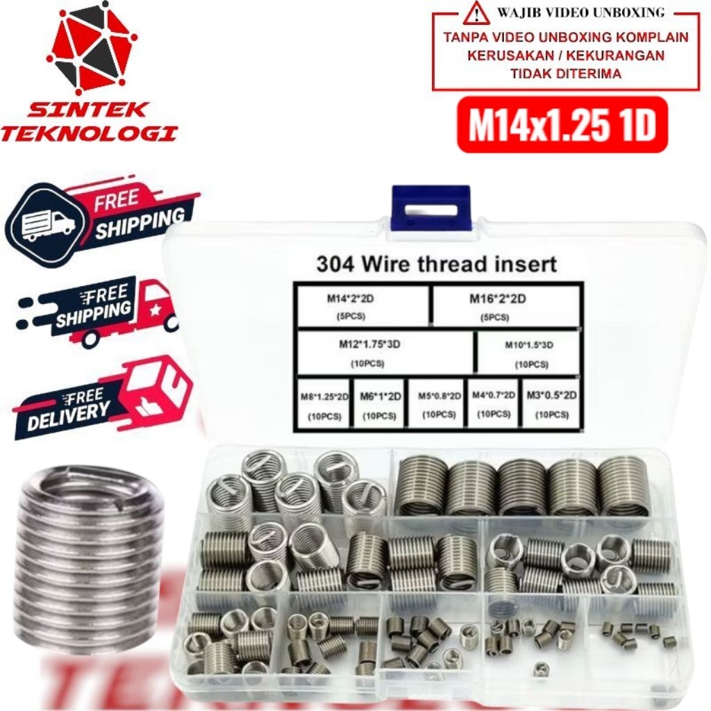 Recoil Busi Motor 2 Tak M14x1.25 1D Helicoil Drat Busi 2 Tak Pendek