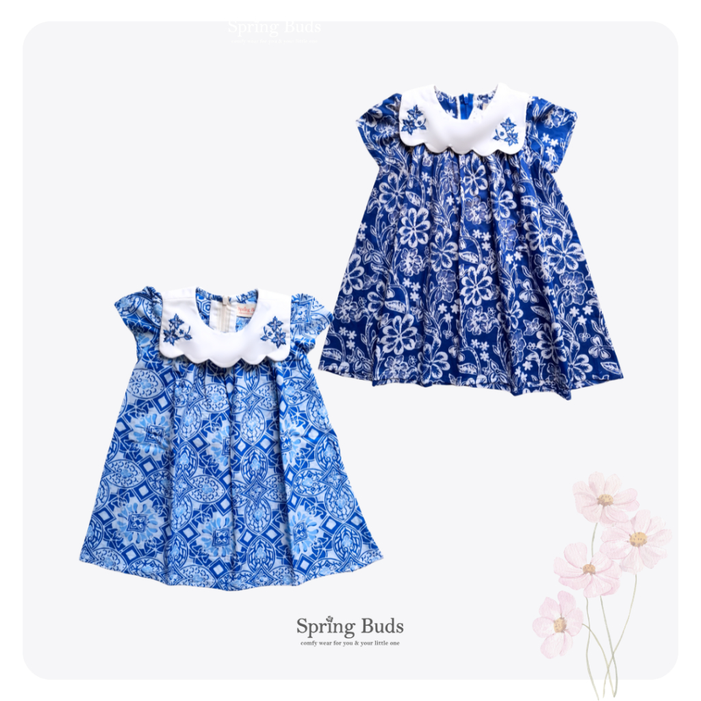 Mina Batik Dress Blue - Dress Batik Anak Perempuan