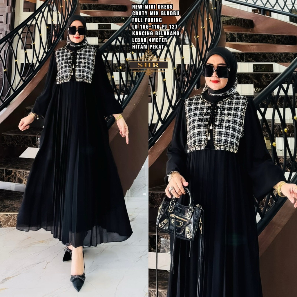 Gamis Midi Dress Import SHR Ceruty Premium