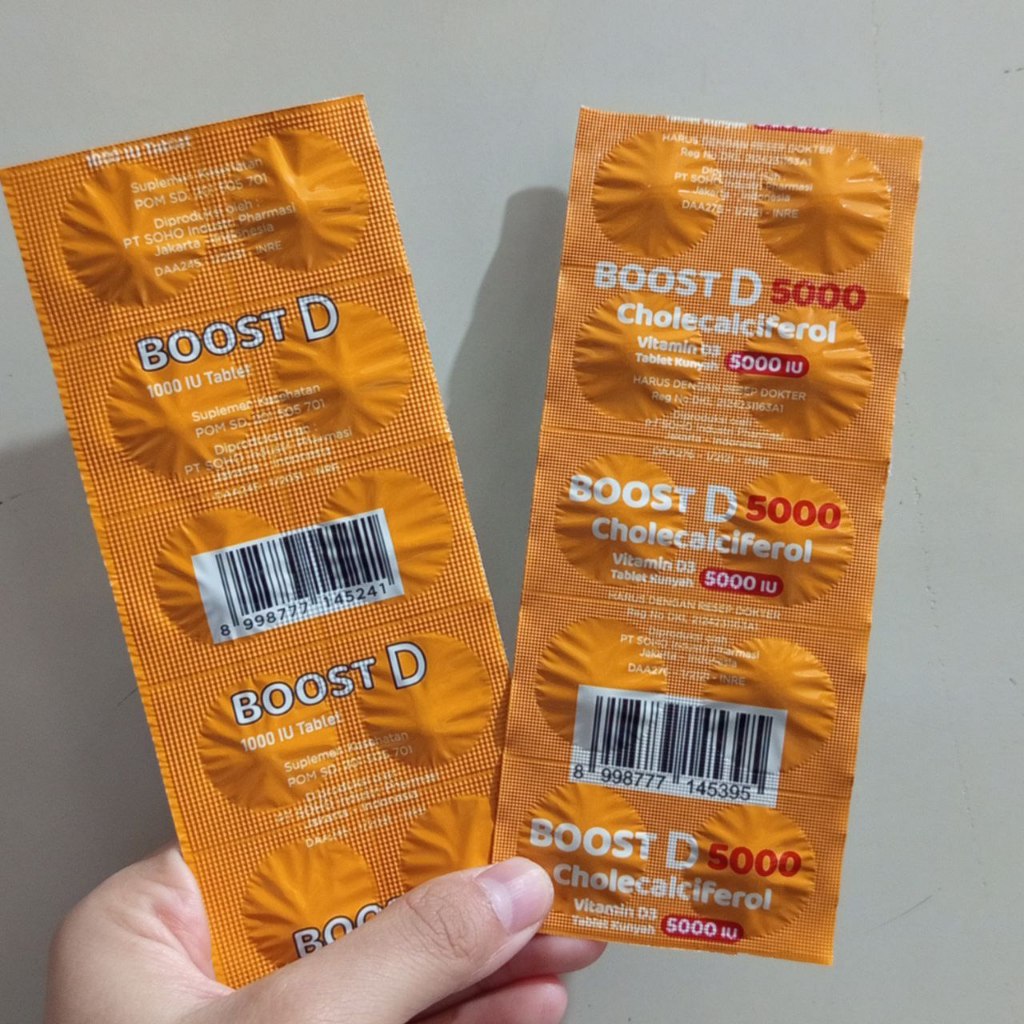 BOOST D 1000 IU / BOOST D 5000 IU - VITAMIN D3 TABLET KUNYAH STRIP ISI 10 TABLET