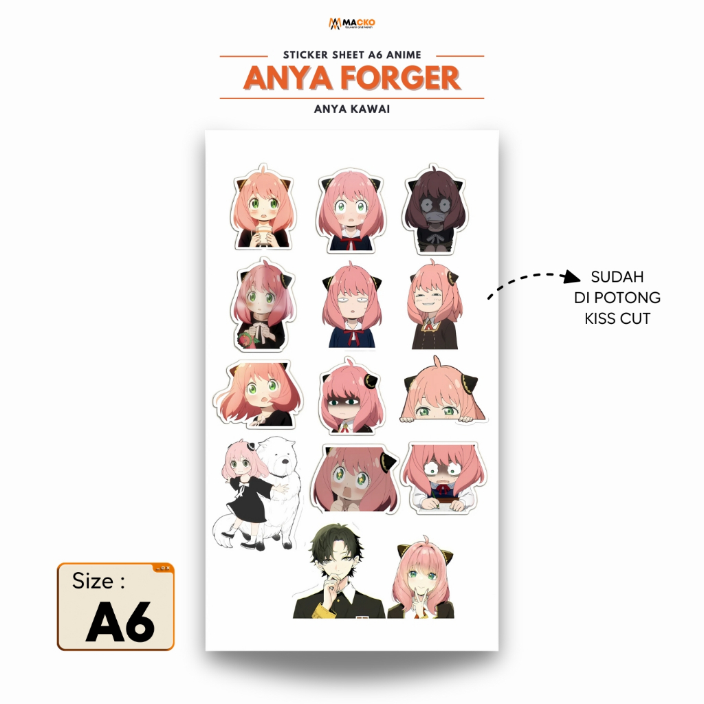 

Sticker Sheet A6 Anime Anya Forger | Anya Kawai | Polyposter Glossy HD | Tebal Anti Air Cutting Rapi