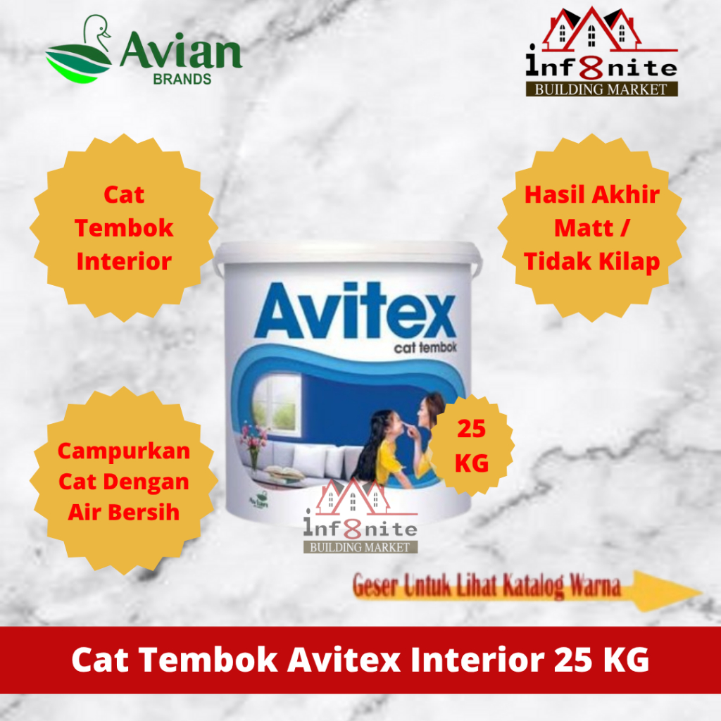 Cat Tembok Avitex Interior 25 KG Putih SW Warna Lengkap Cat Plafon Gypsum Avian Brands Dinding 25KG