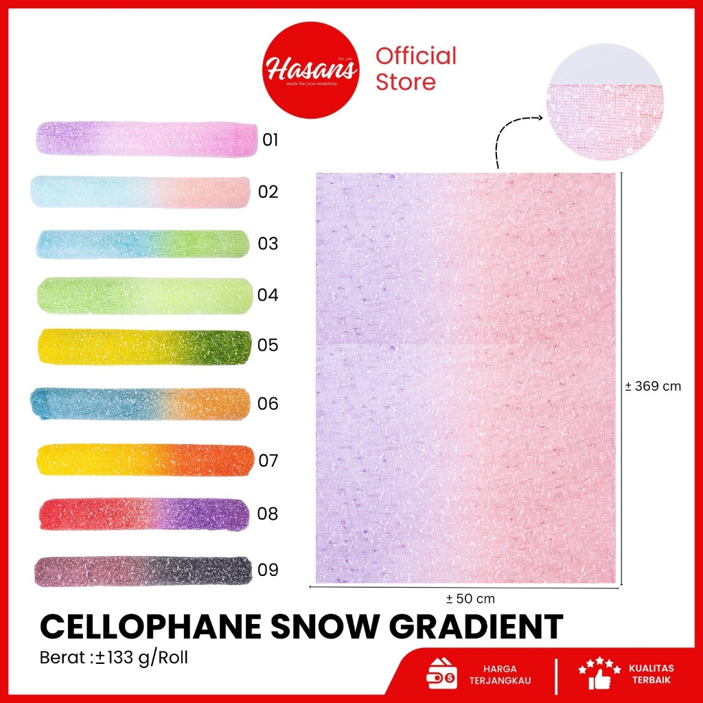 

[1 Roll] Hasans tile salju / Kertas bucket garadasi / bucket bunga 2warna / Flower Wrapping Paper / Kain Tile Salju / Kertas Buket Cellophane / Lembaran Kain Tile / Kain Buket Bunga / Polimesh Salju / Kain Tile Salju / Cellophane Snow Gradient Roll