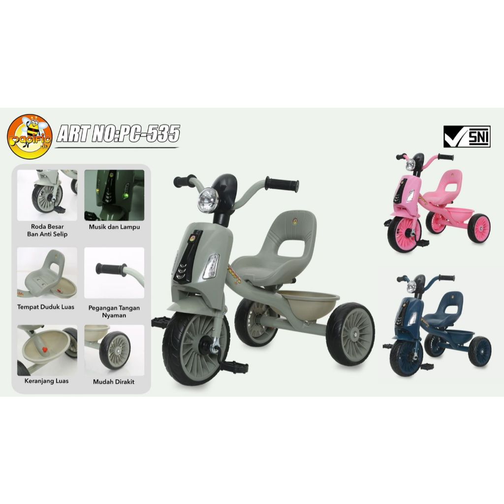 (BTM) Motor Vespa Non Aki Sepeda Roda Tiga Anak Tricycle