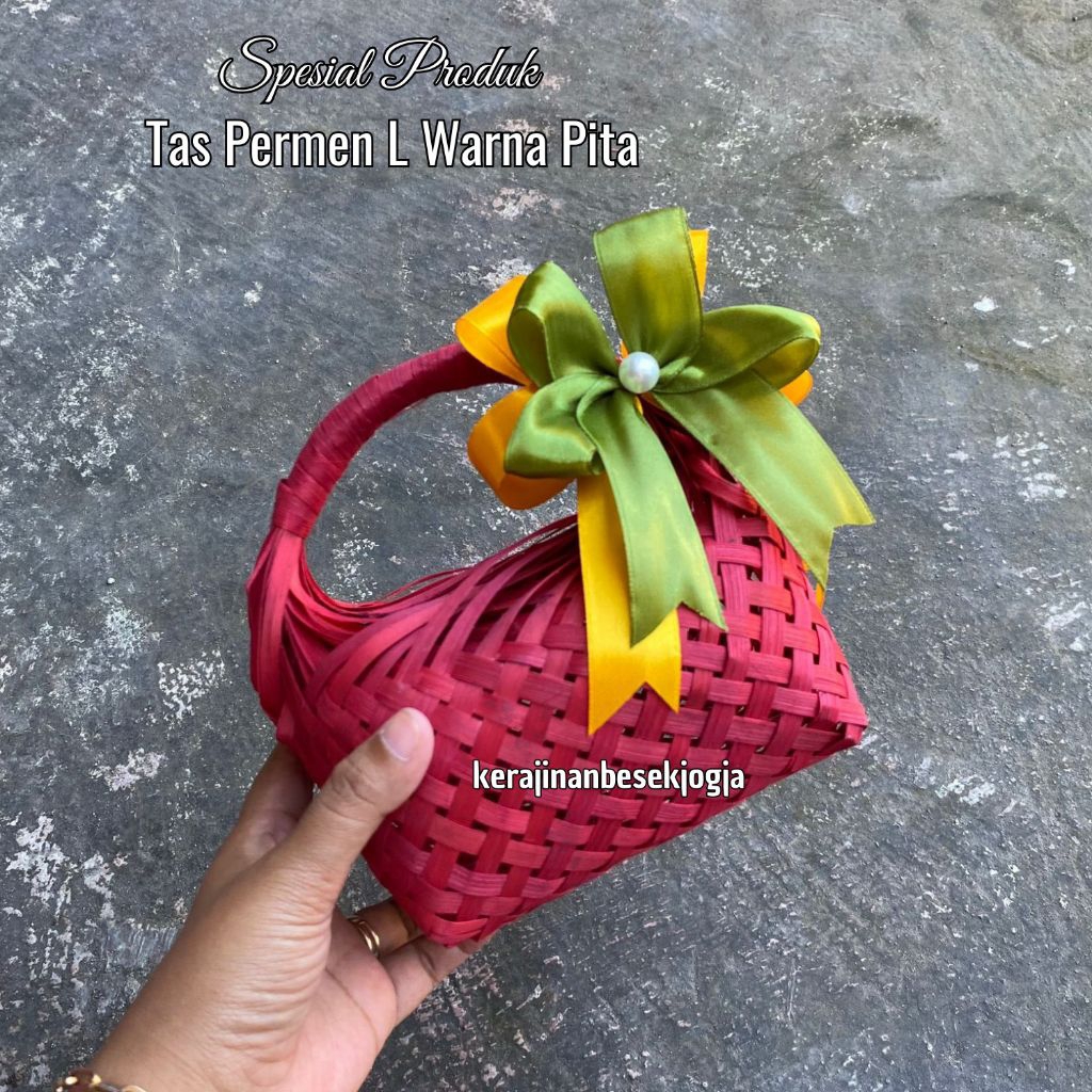 

TAS PERMEN 12CM WARNA PITA | tas hampers bingkisan keranjang makanan tas bambu