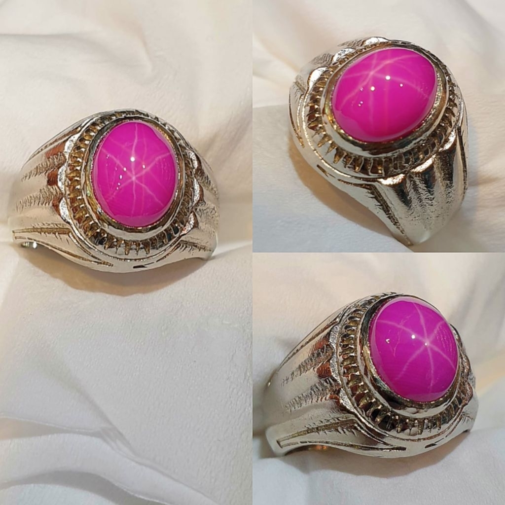Batu cincin king ruby star pink dim 8x10 mm