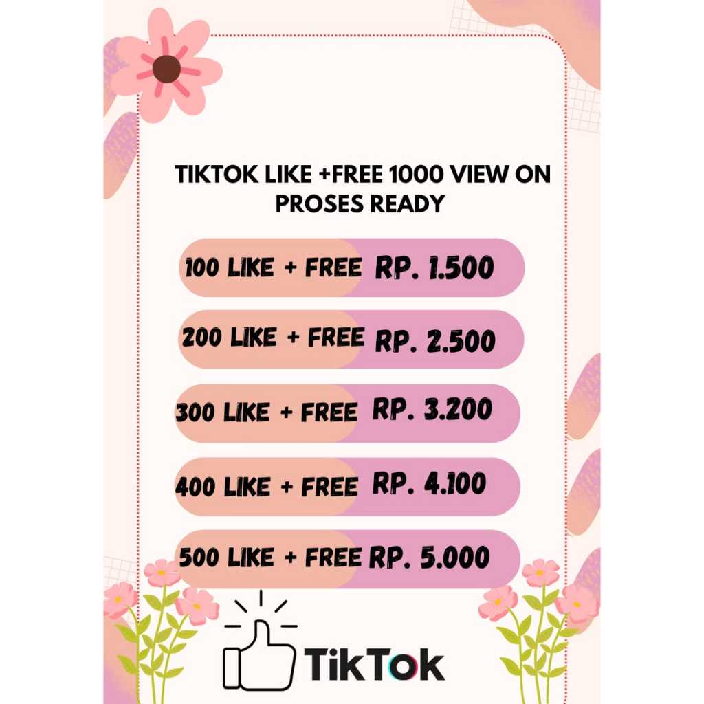 Paket Tiktok Like BONUS View Permanen Bergaransi Viewers Aktif Likes Mix Worldwide Free 1000 View