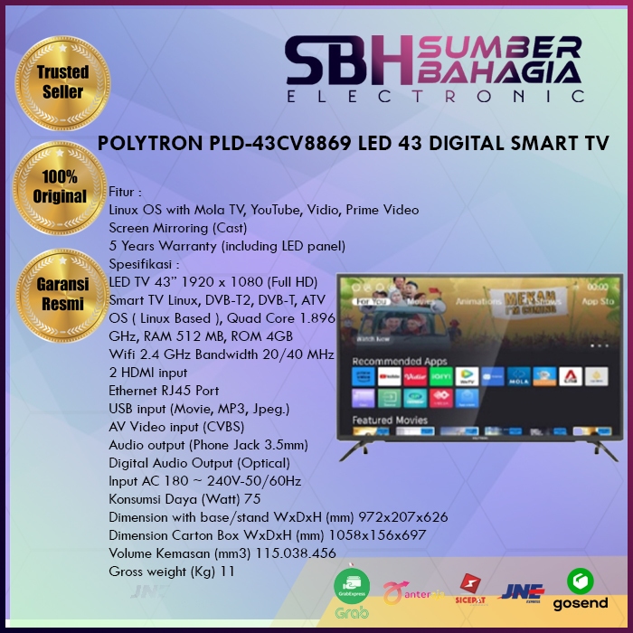 POLYTRON PLD-43CV8869 LED 43 DIGITAL SMART TV (NEW KHUSUS BANDUNG)