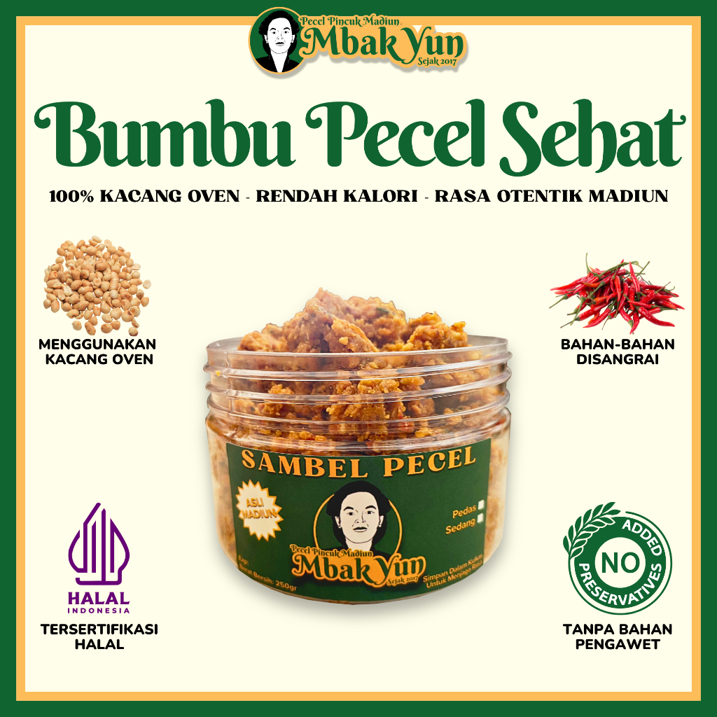 

Sambel Pecel Mbak Yun Asli Madiun 250gr Bumbu Sambel Pecel Premium Kacang Panggang Asli