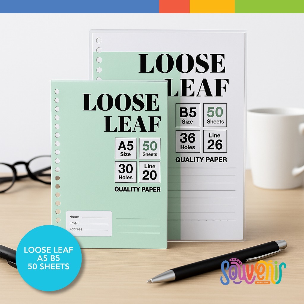 

CUSTOM Cover Loose Leaf Uk A5 & B5 | Binder Refill Lengkap + Ring / Spiral | 1 pak Isi 50 Sheets / Lembar