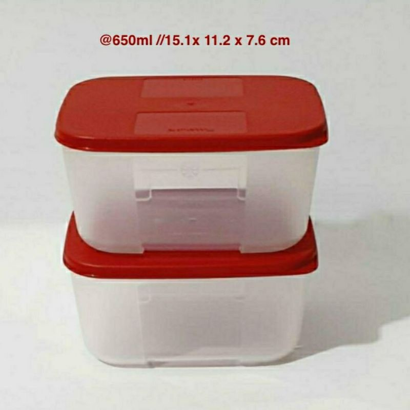 Tupperware Freezermate 650ml 2pcs badan bening tutup merah