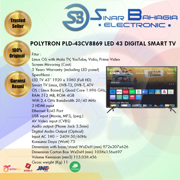 POLYTRON PLD-43CV8869 LED 43 DIGITAL SMART TV (NEW KHUSUS BANDUNG)