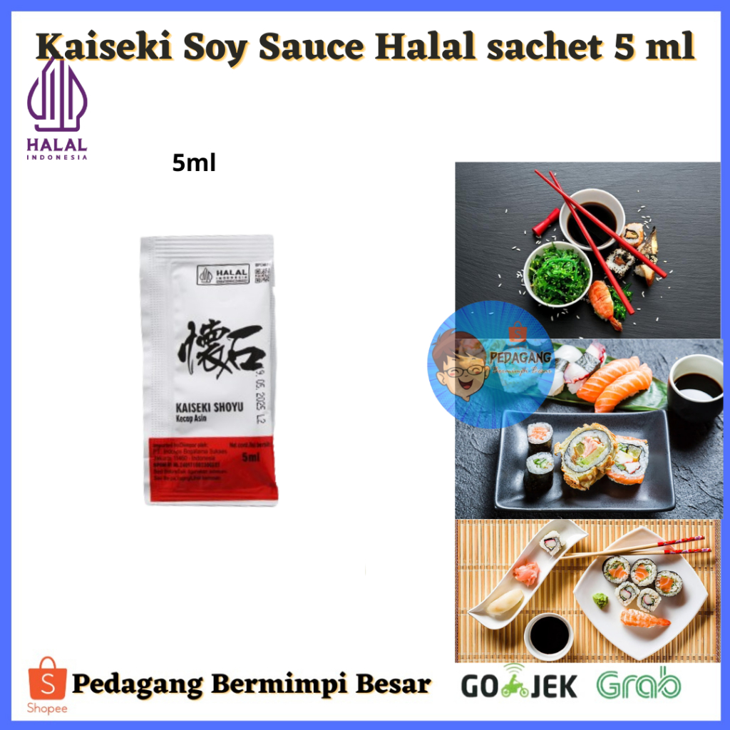 

Kaiseki Soy Sauce sachet 5 ml / Soy Sauce Sachet Shoyu Kecap Asin Jepang Halal /shoyu sachet/ Kecap Asin 5ml