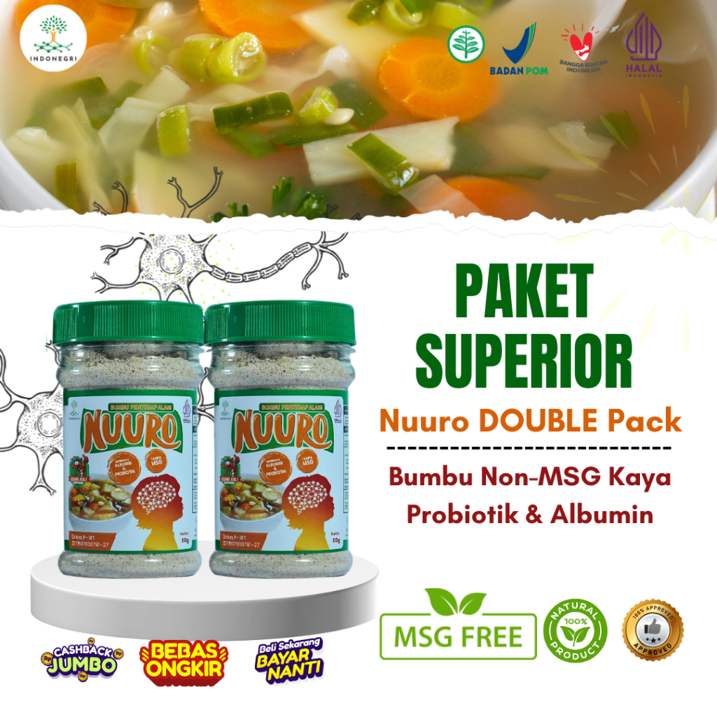

Paket Superior – Nuuro Double Pack | Bumbu Non-MSG Kaya Albumin & Probiotik | Sehat & Aman untuk Keluarga