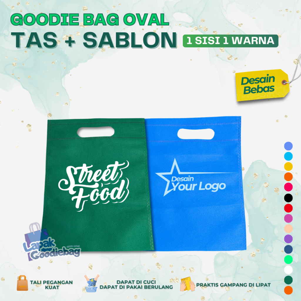 

CUSTOM SABLON PLUS TAS Goodie bag OVAL 1 SISI 1 WARNA 20X26 25X35 30X40 Tas Belanja Spunbond Souvenir Hampers Nikah Ulang Tahun