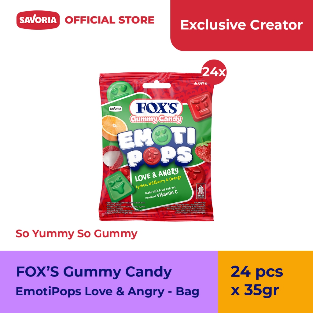 

[Exclusive Affiliate] FOX'S Gummy Candy EmotiPops Love Angry - Permen dengan Vitamin C 24 Pcs x 35g