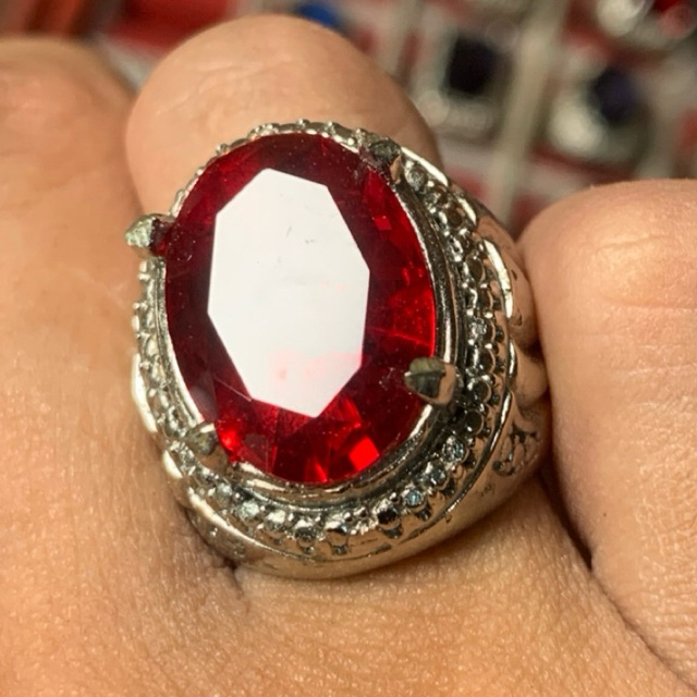 Batu Cincin Merah Siam Cutting Topas American diamond