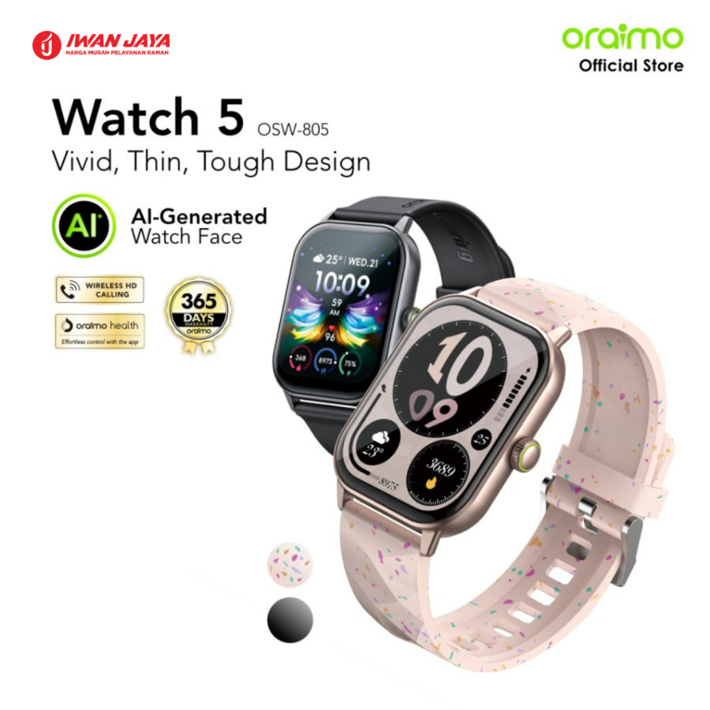 Oraimo Watch 5 Jam Tangan Bluetooth Tahan Air Debu OSW-805 Smartwatch Health Wireless Call Dustproof
