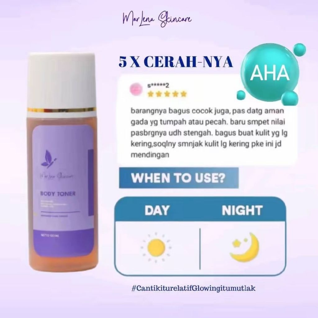 BODY TONER MARLENA AHA| ORIGINAL TONER BADAN KELUPAS STRONG COKLAT WHITENING BPOM