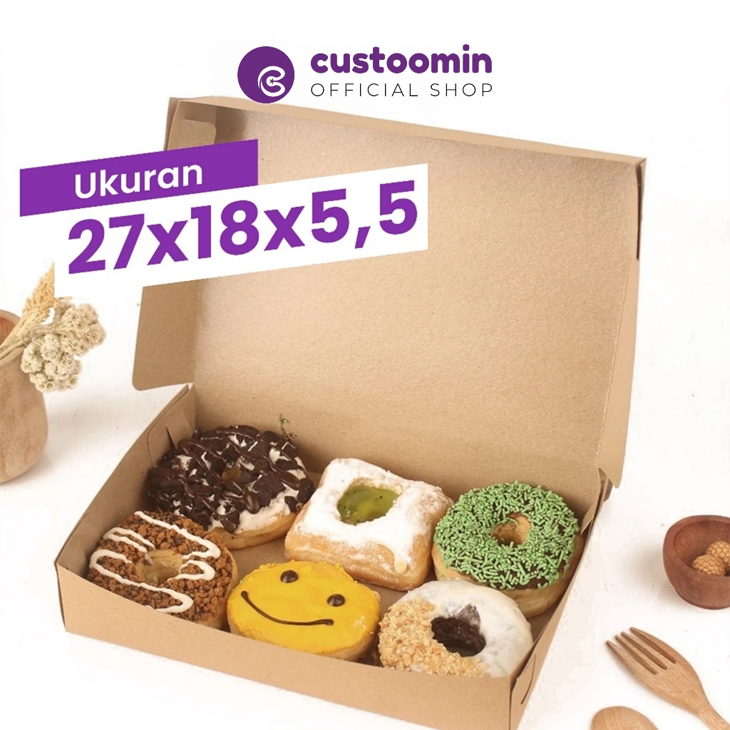 

2718KD Kotak Donat Isi 6 Pcs (Ukuran 27x18x5,5 cm) - Kardus Donat | Custoom.in