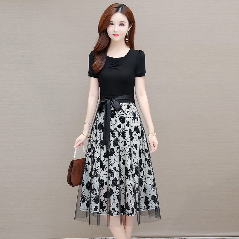 MISS EMITA Baju Elegant Party Dress Midi Hitam Lengan Pendek Wanita Korean Style Dress Terbaru 2026 