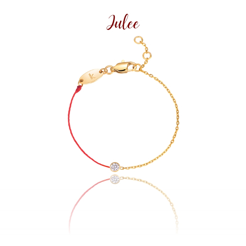 JULEE [Silver 925 dilapisi emas 18K] Gelang tali merah Gaya China Silver 925 dilapisi emas 18K | Gel