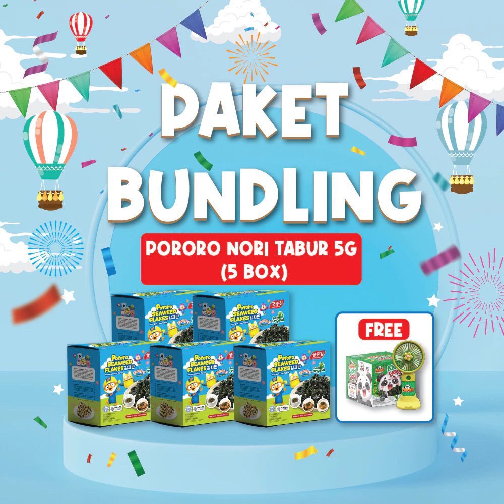 

(PAKET BUNDLING) HALALPORORO SEAWEED FLAKES 5GR 5 BOX FREE MINI FAN PORTABLE & 1 BOX NORI YAY