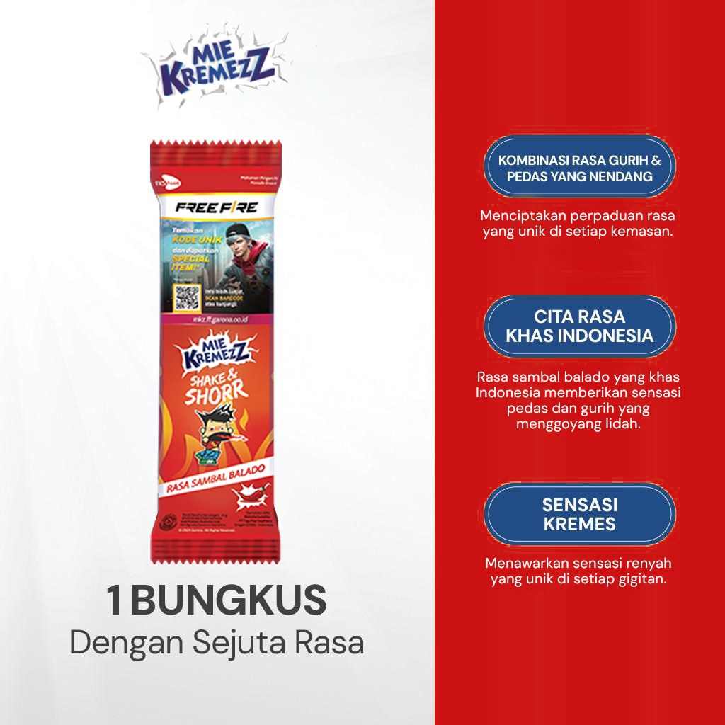 

Mie Kremezz Shorr - Sambal Balado - 1 Karton (6box) - 126 Pcs - 16gr